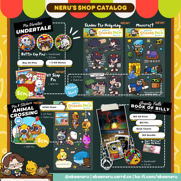 Undertale, Minecraft, Shadow, Animal Crossing, Gravity Falls